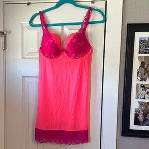 Victoria's Secret Vibrant Neon Pink Lace Chemise